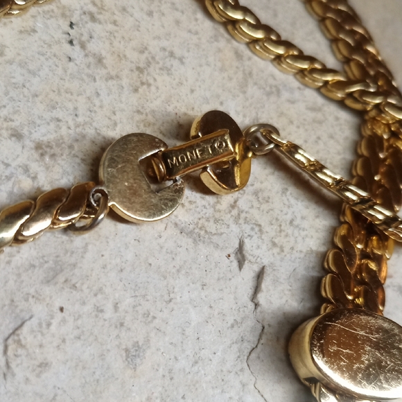 Vintage Monet Lariat Bolo Style Gold Jewelry Set Rare - Picture 10 of 12